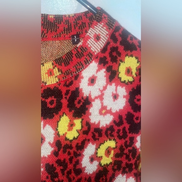 New! The Kooples Floral Knit Long Sleeve Maxi Dress Red, Yellow, Black 🌻 Small - Picture 9 of 13